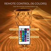 Crystal Touch Night Light – 16 Color Rose Diamond Table Lamp with Remote & USB Rechargeable | Romantic LED Decor for Bedroom, Living Room & Gifts